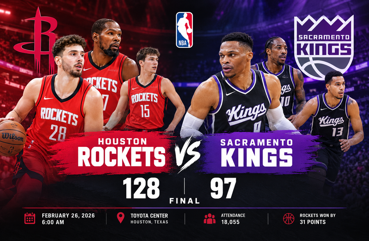 houston rockets vs sacramento kings match player stats