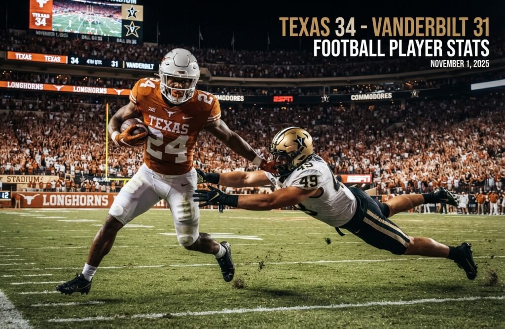 Vanderbilt Football vs Texas Longhorns Football Match Player Stats