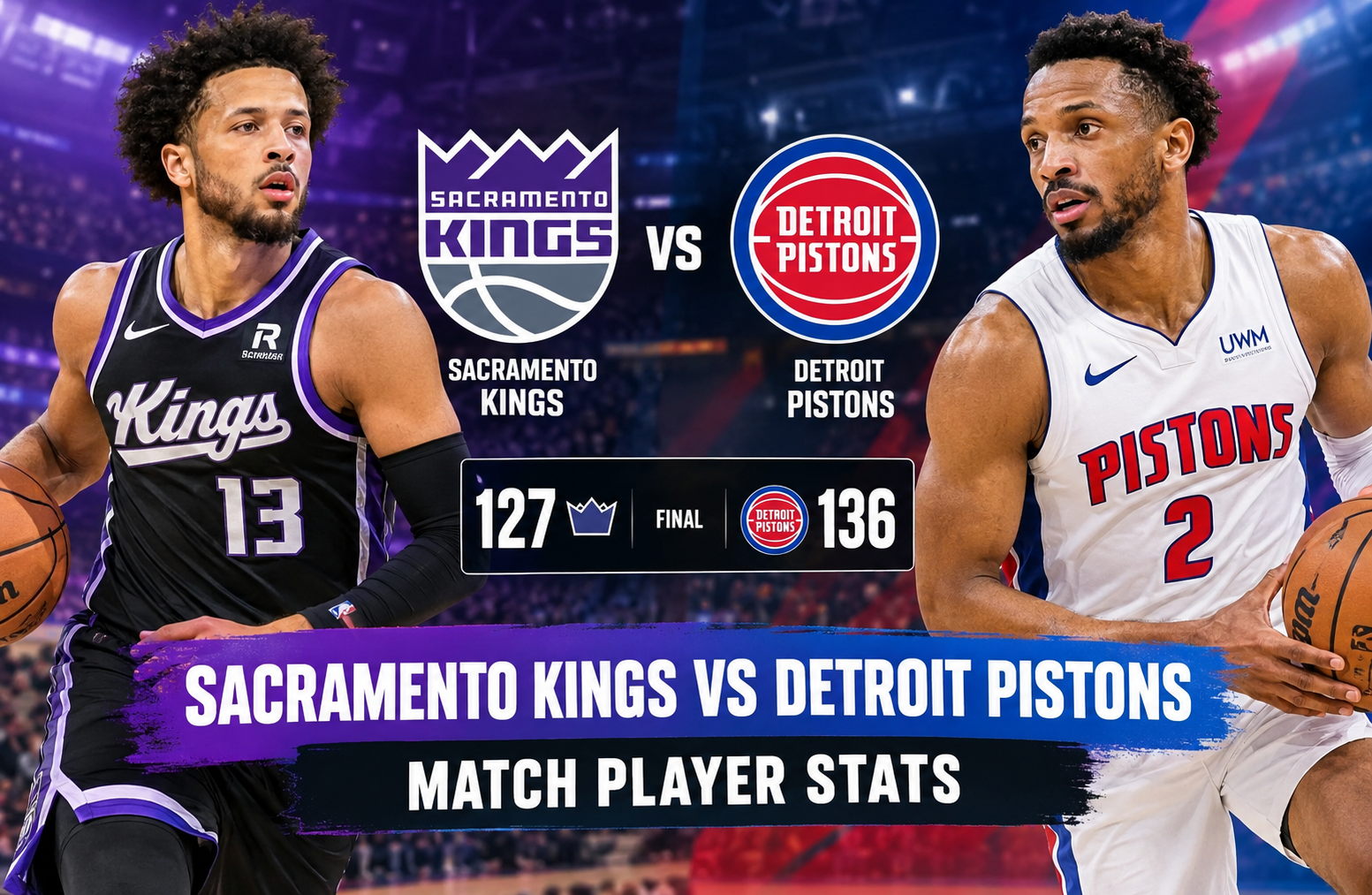 Sacramento Kings vs Detroit Pistons Match Player Stats