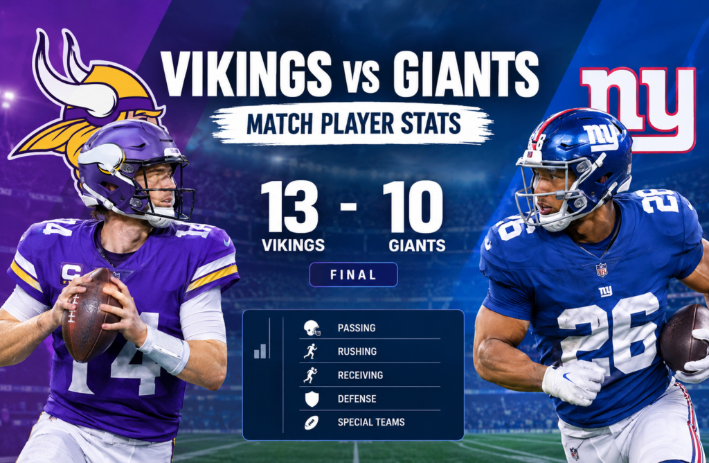 Minnesota Vikings vs New York Giants Match Player Stats